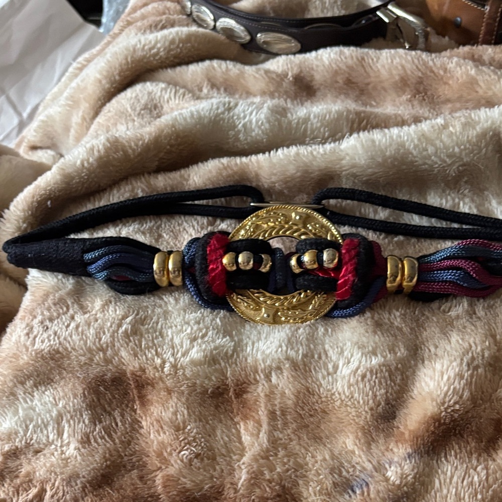 Vintage Chic Black and Red Women's Belt with Gold Accents